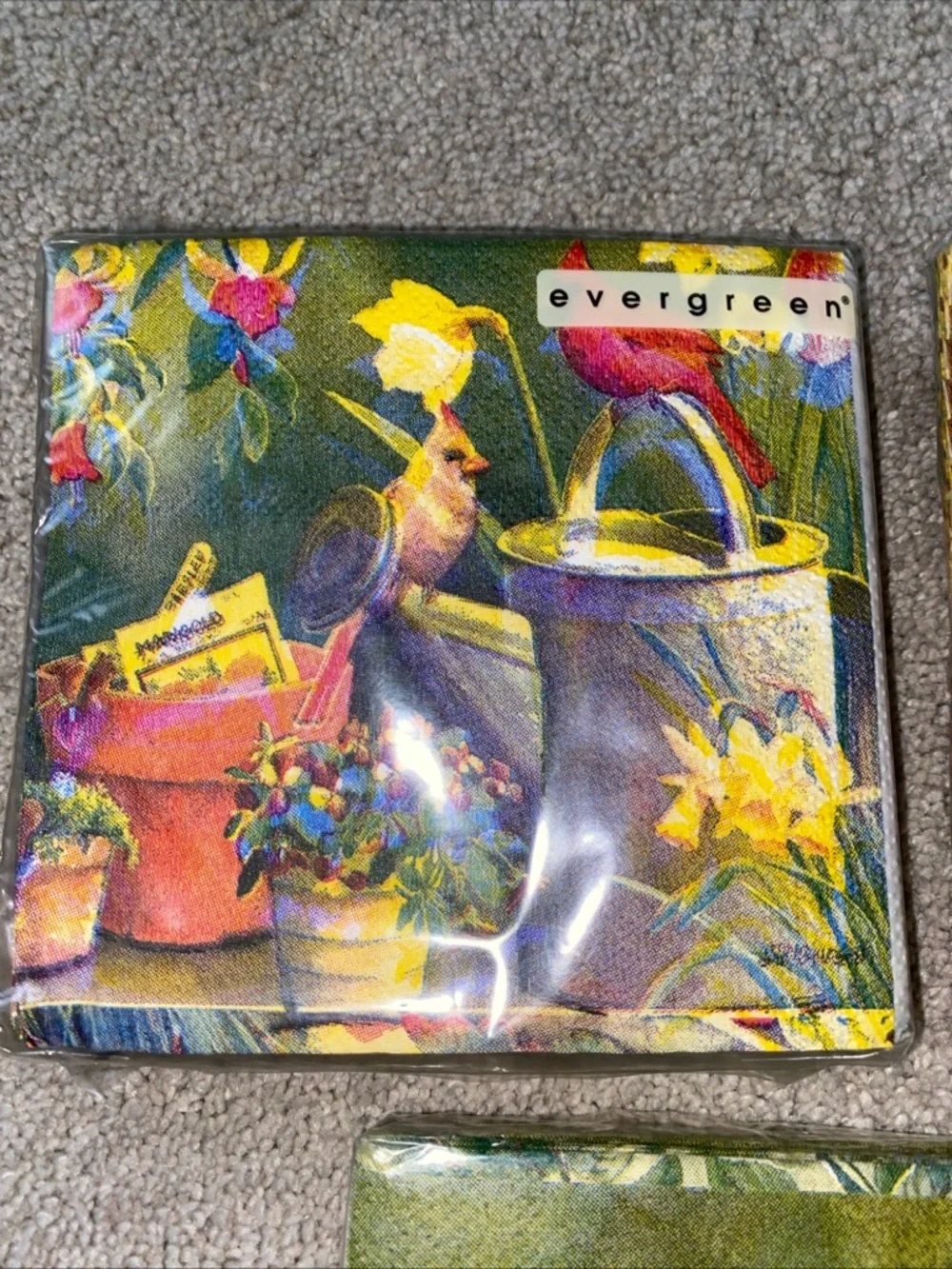 VTG Evergreen‎ Gardening Birds Cocktail & Luncheon Napkins Set New Deadstock